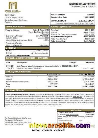 Dominican Republic Central Bank bank mortgage statement
